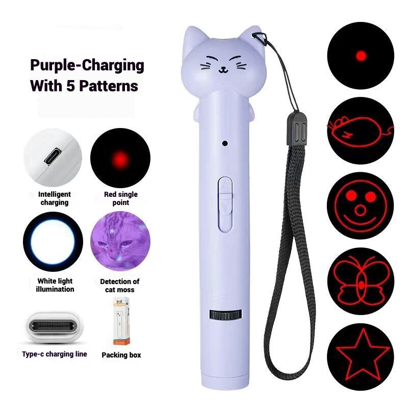 Laser Cat Toy USB Rechargeable Interactive Pet Light Stick Multi Pattern Infrared Pointer