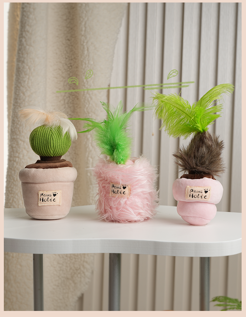 3 Pcs Potted Series Cat Plush Toys, Interactive Cat Kicker Toys for Indoor Kitten Exercise