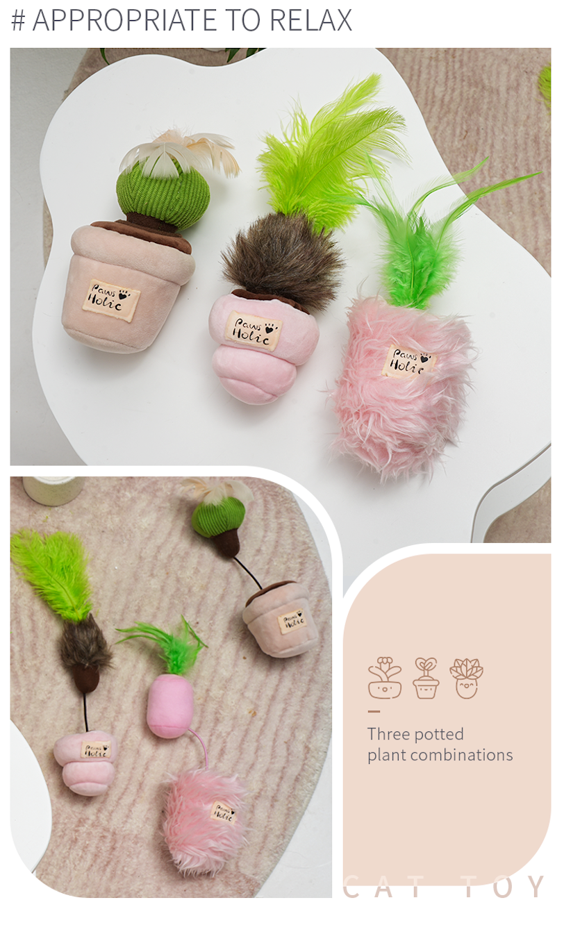3 Pcs Potted Series Cat Plush Toys, Interactive Cat Kicker Toys for Indoor Kitten Exercise