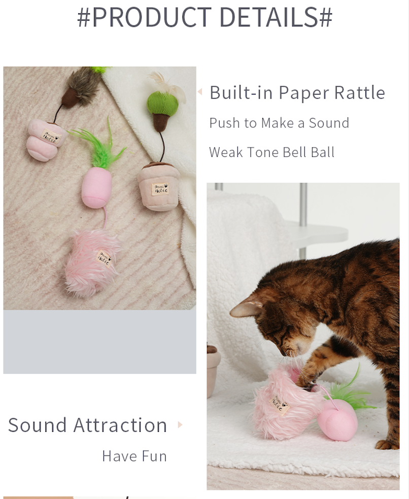 3 Pcs Potted Series Cat Plush Toys, Interactive Cat Kicker Toys for Indoor Kitten Exercise