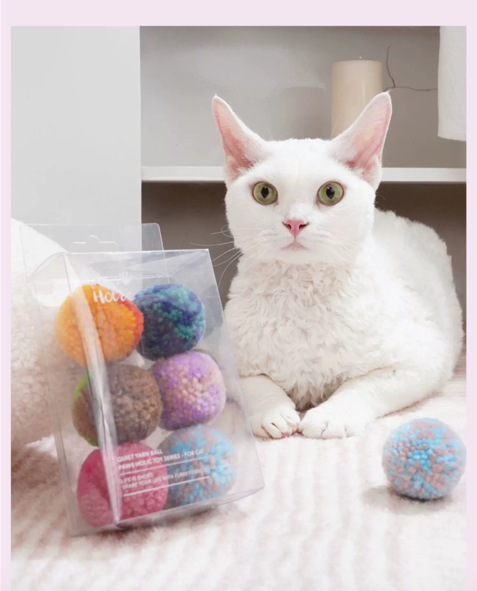 6 Pcs Quiet Soft Yarn Cat Ball Toy, 1.57in Fuzzy Kitty Balls