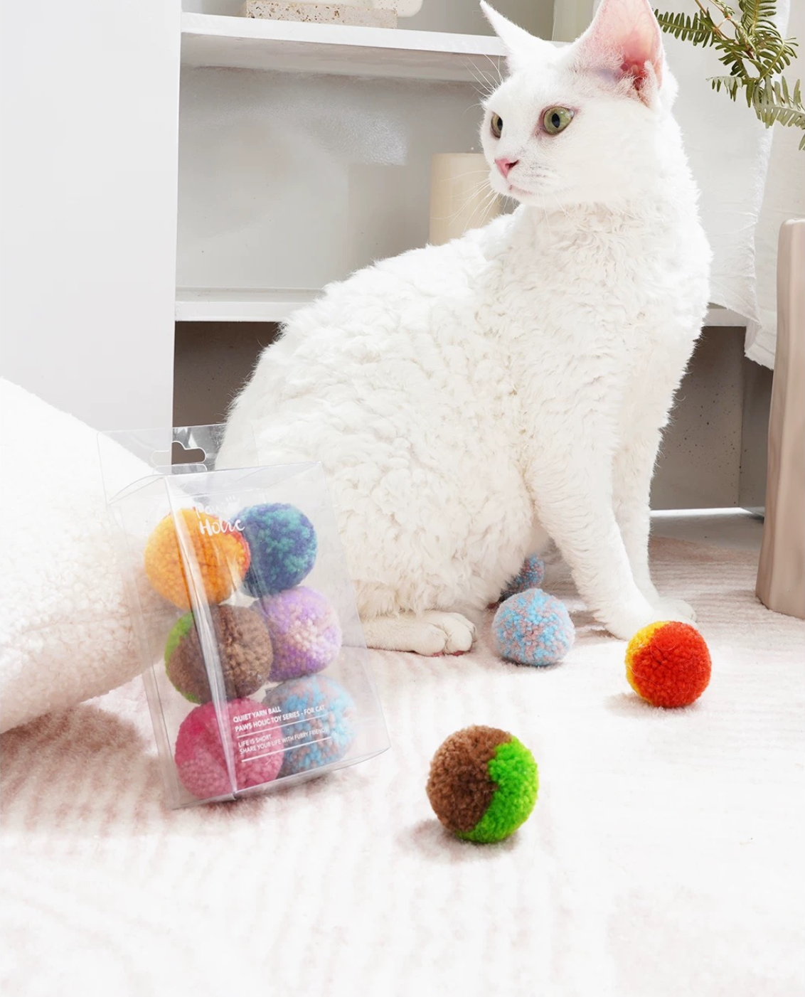 6 Pcs Quiet Soft Yarn Cat Ball Toy, 1.57in Fuzzy Kitty Balls
