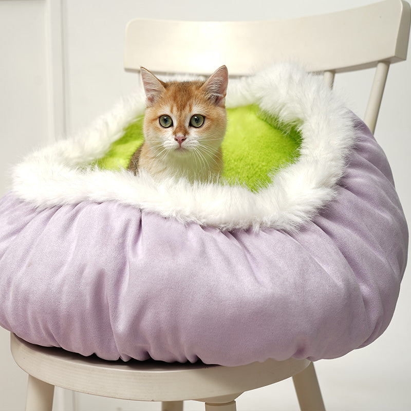 Cozy Fluff Bed for Small Dogs, Cat Bed Cave, Washable Cute Cat Bed