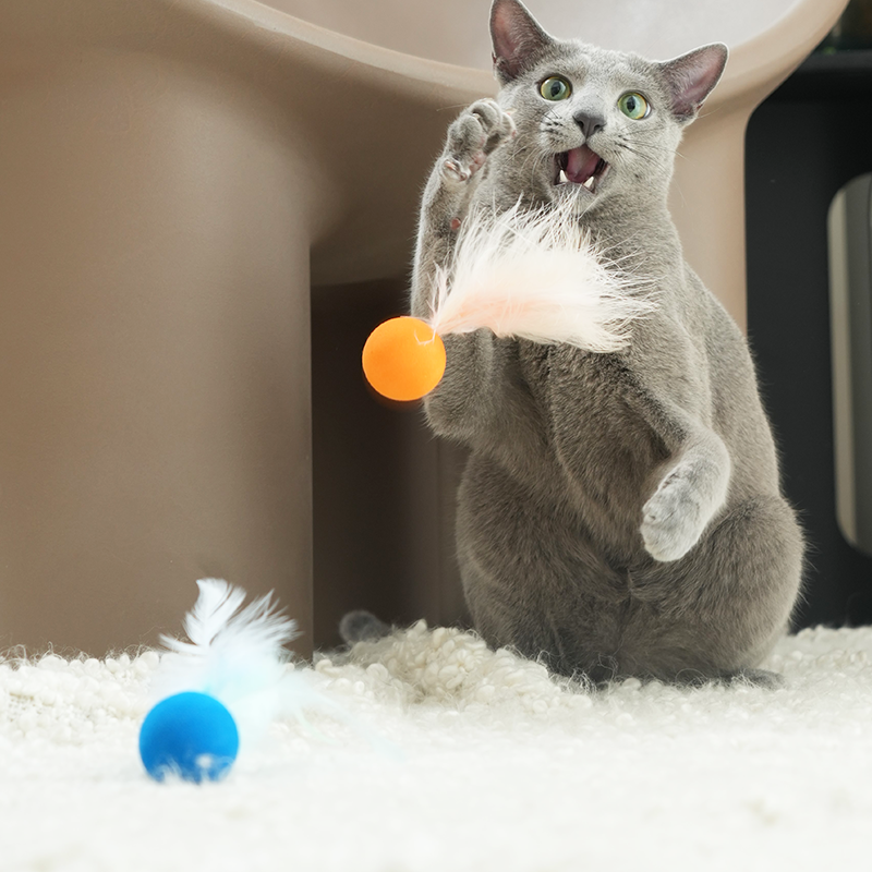 3Pcs Quiet Feather Cat Ball, Funny Interactive Cat Toys