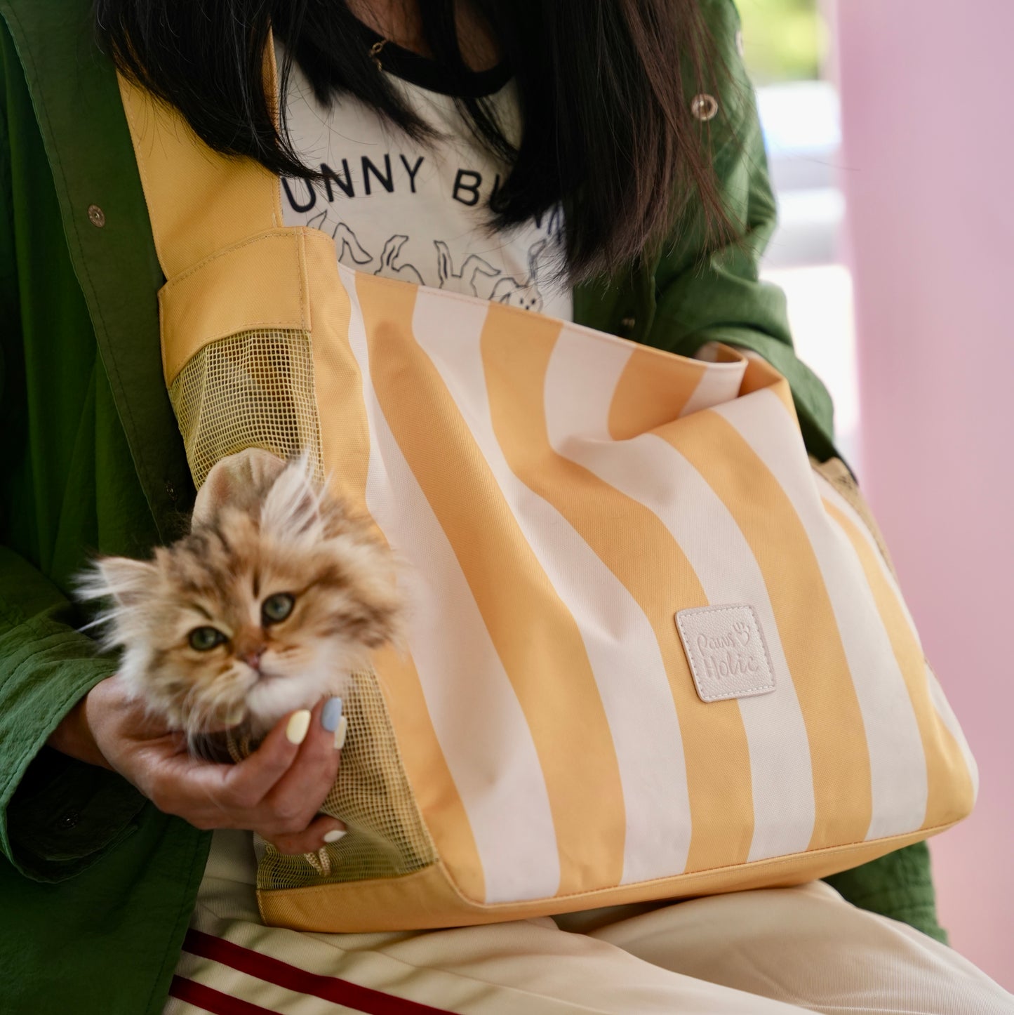 3 Colors Lightweight Striped Pet Carrier Backpack, Foldable Puppy Backpack for Shopping