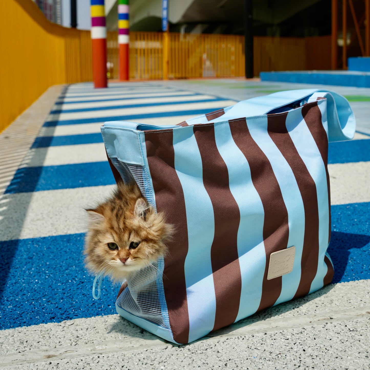3 Colors Lightweight Striped Pet Carrier Backpack, Foldable Puppy Backpack for Shopping