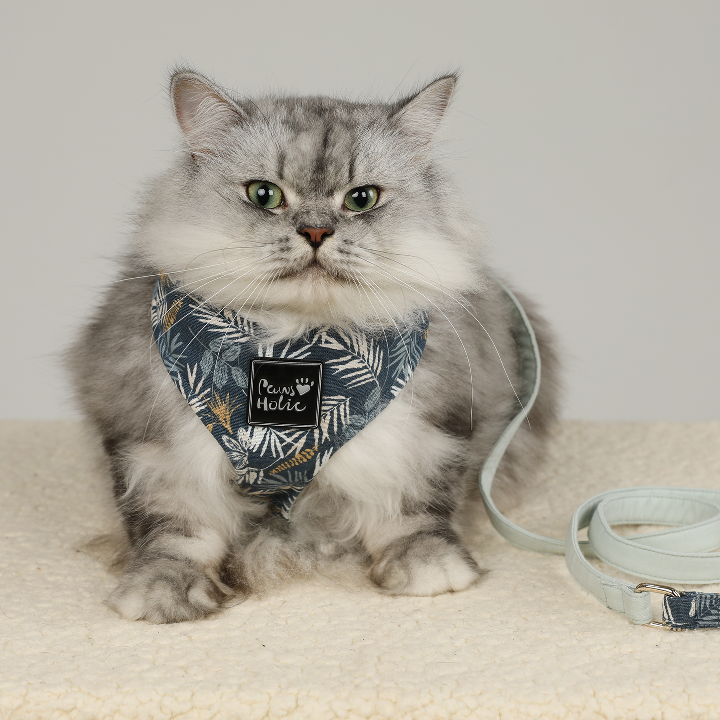 Cat Harness and Leash for Walking-Blue Leaf, Soft and Adjustable Vest