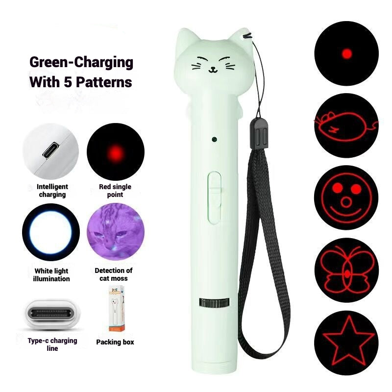 Laser Cat Toy USB Rechargeable Interactive Pet Light Stick Multi Pattern Infrared Pointer