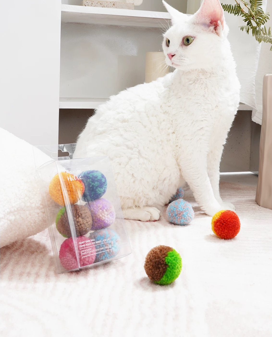 6 Pcs Quiet Soft Yarn Cat Ball Toy 1.57in Fuzzy Kitty Balls FurryCircle