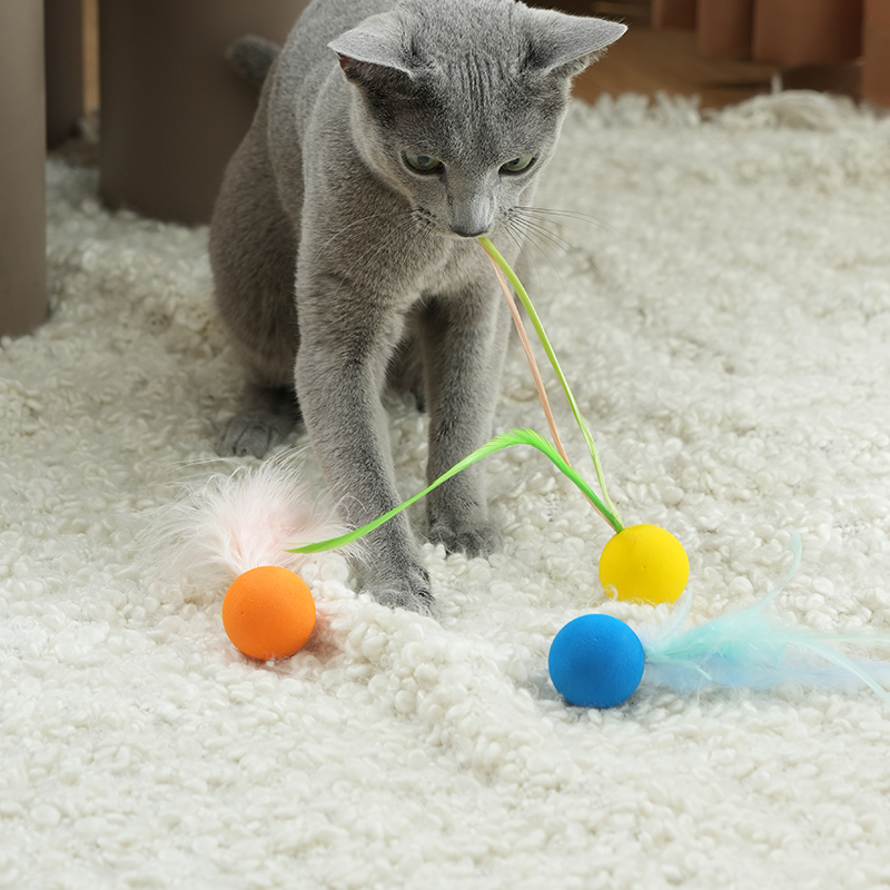 3Pcs Quiet Feather Cat Ball, Funny Interactive Cat Toys