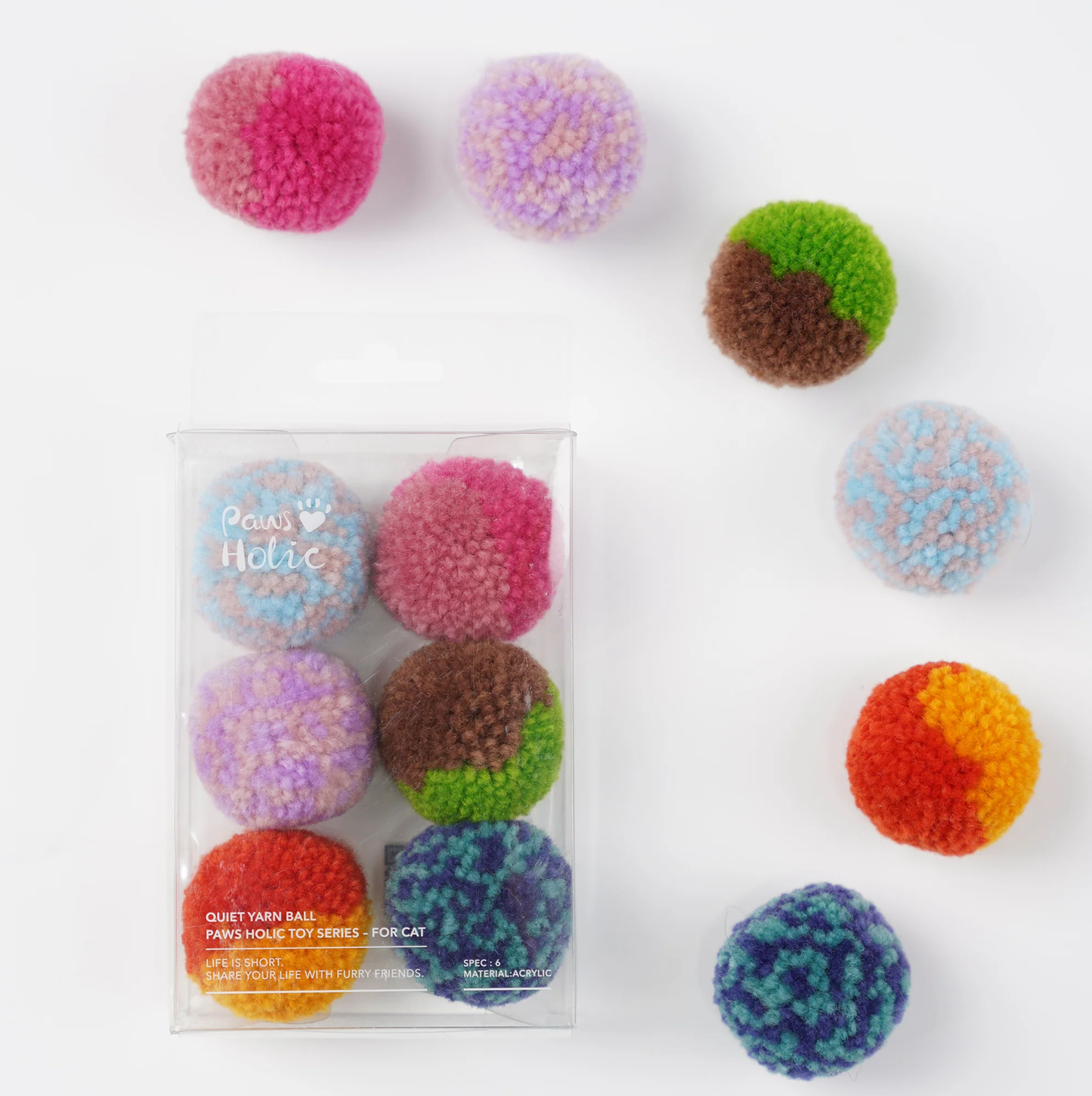 6 Pcs Quiet Soft Yarn Cat Ball Toy, 1.57in Fuzzy Kitty Balls
